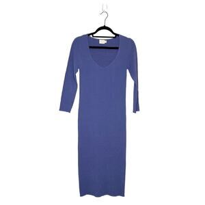 Nation Smocked Long Sleeve Bodycon Midi Dress Women's Blue Size Small